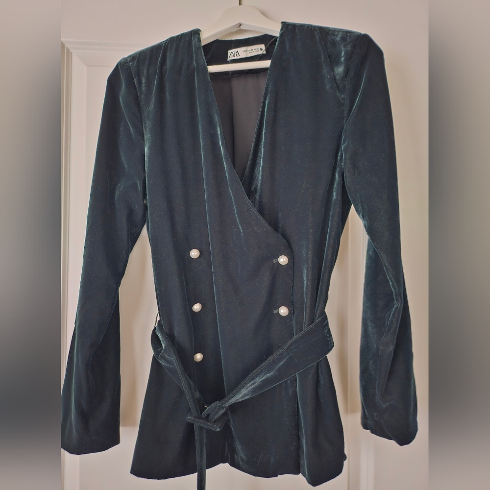 Zara Dark Green Velvet Jacket - Size S